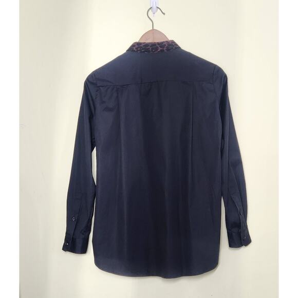 The Kooples Button Down Shirt Womens XS Black Burgundy Leopard Classic Luxe - Picture 3 of 11